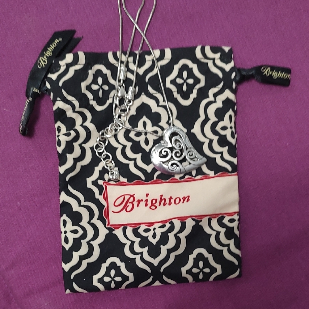 Brighton Silver Heart Pendant with Black Patterned Pouch